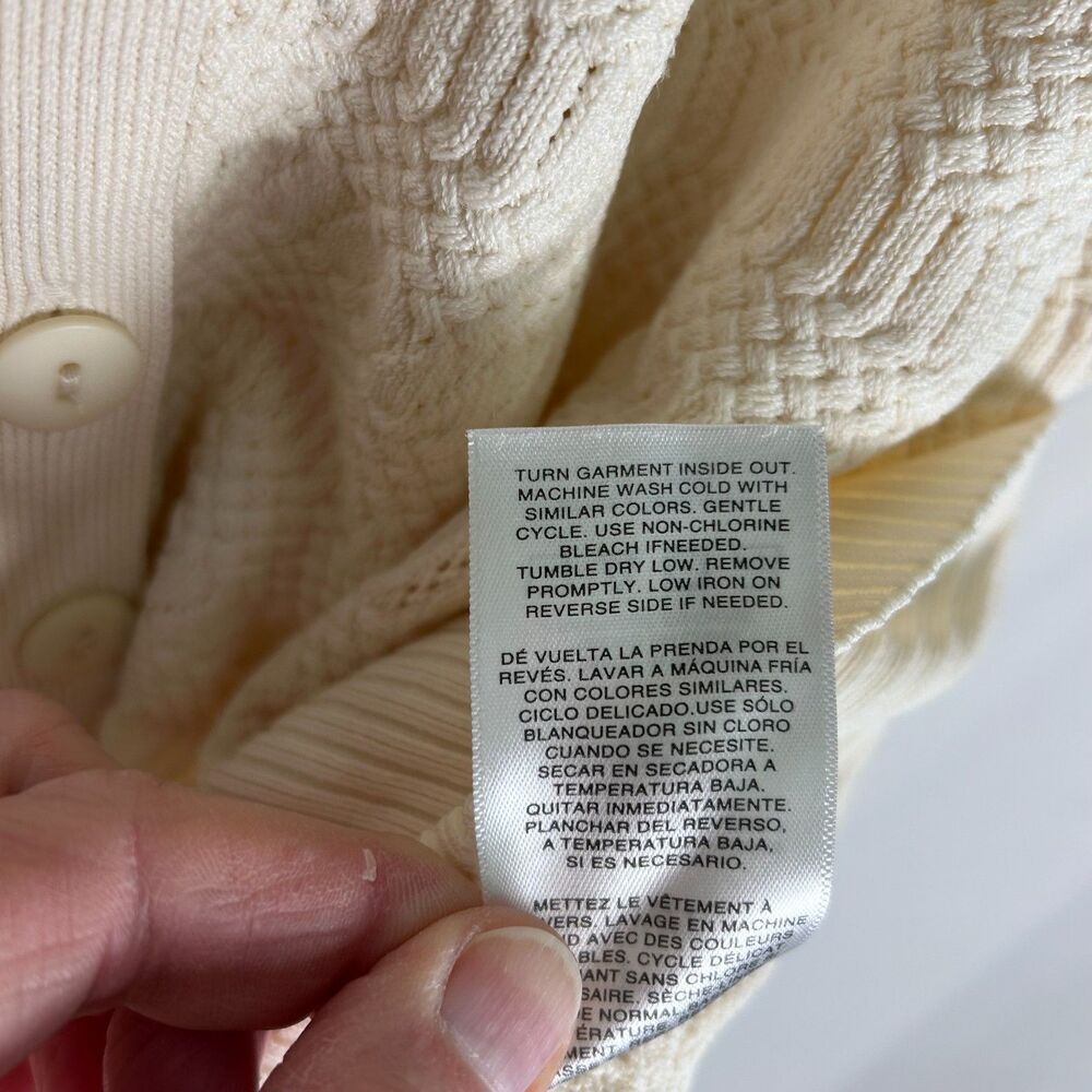 Habitual Nordstrom Ivory Pointelle Knit Short Sleeve Cardigan Sweater Size S - Picture 11 of 13